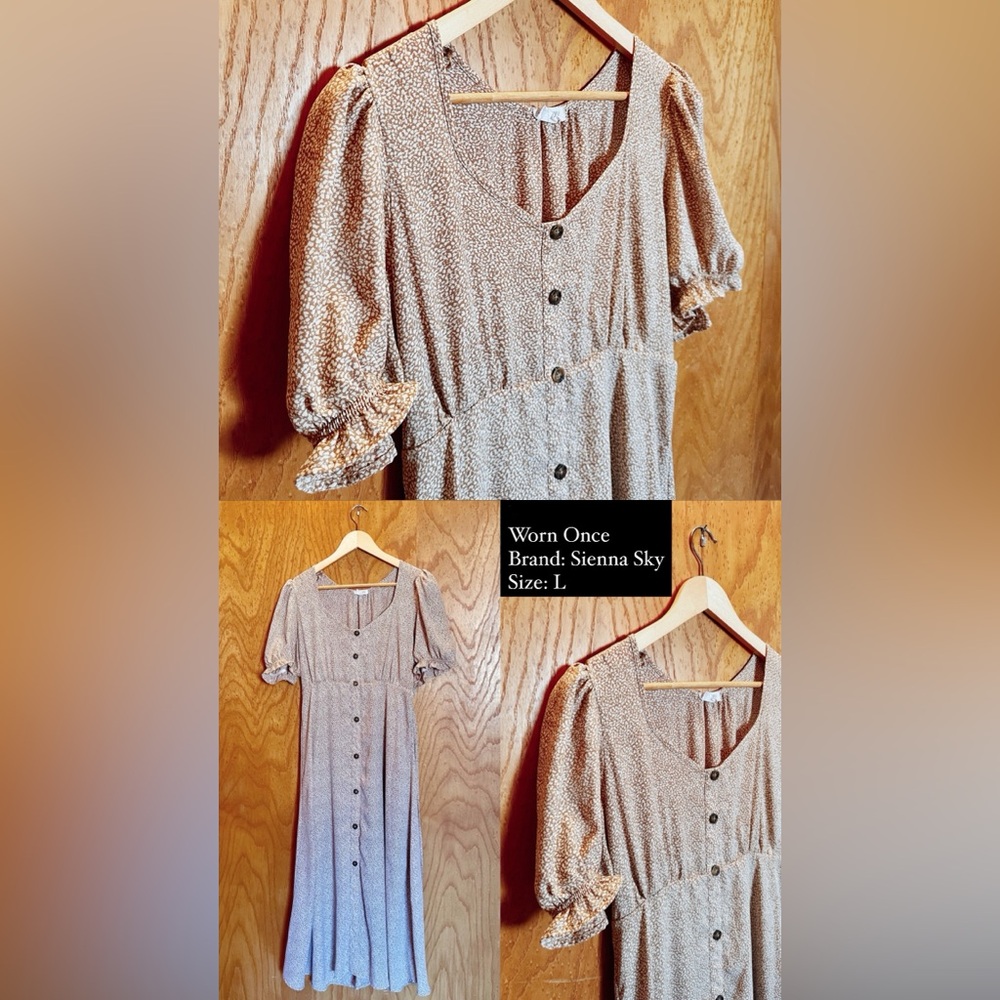 Sienna Sky Midi Dress, Pinkish Cream with White Spots, Worn Once for Easter
